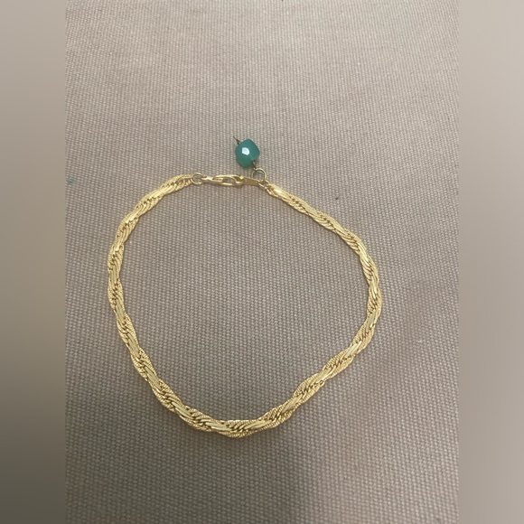 Gold Plated Twist Bracelet/ Anklet with Emerald Green Gemstone, New - Picture 6 of 7